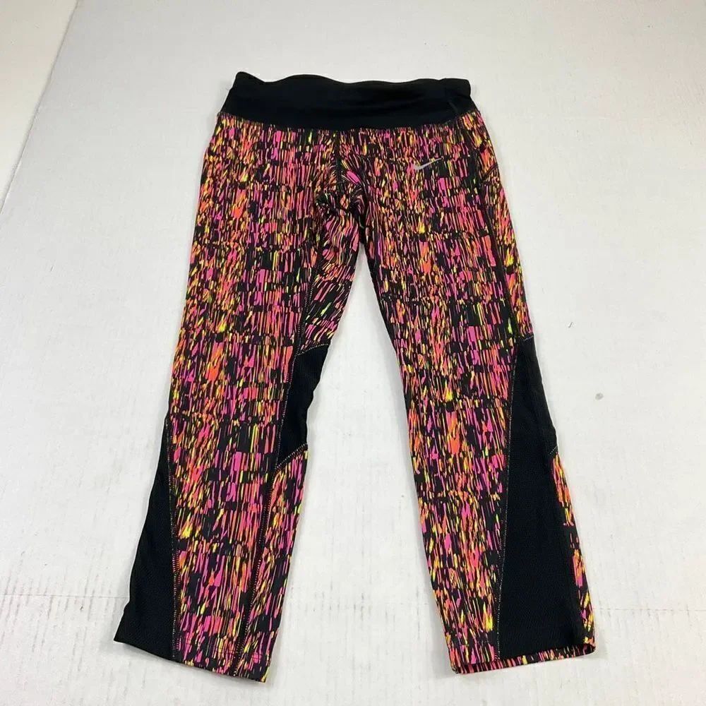 Nike Womens Dri Fit Tights Printed Running Yoga Mesh Cropped Pull On Size XS